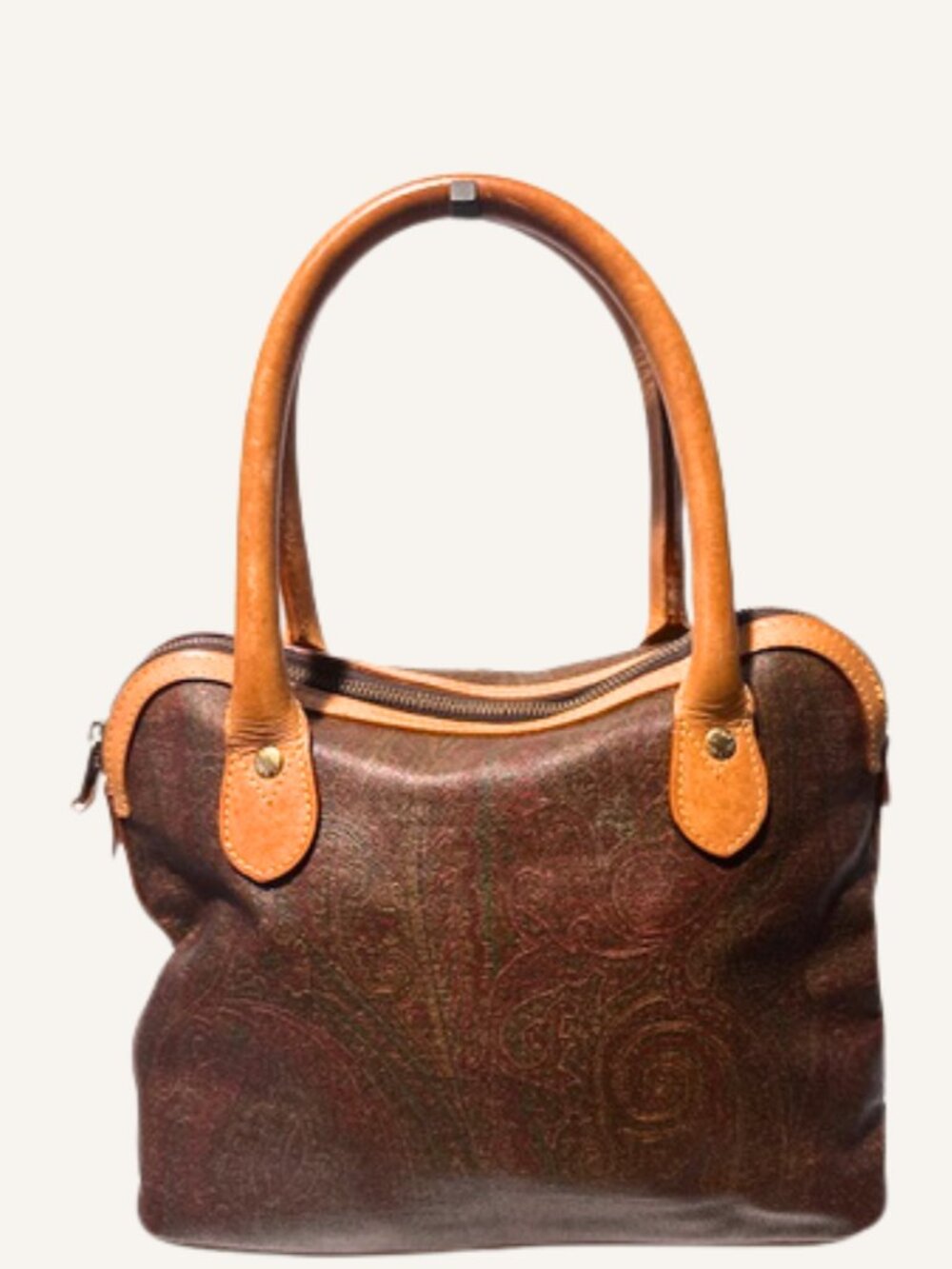 Etro Paisley Leather Handbag Brown Italian Designer Boho Satchel